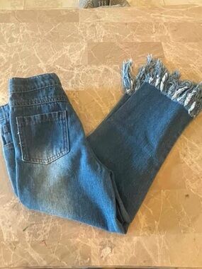 Girl Blue Fringe Hem Jeans - Classic Denim Style